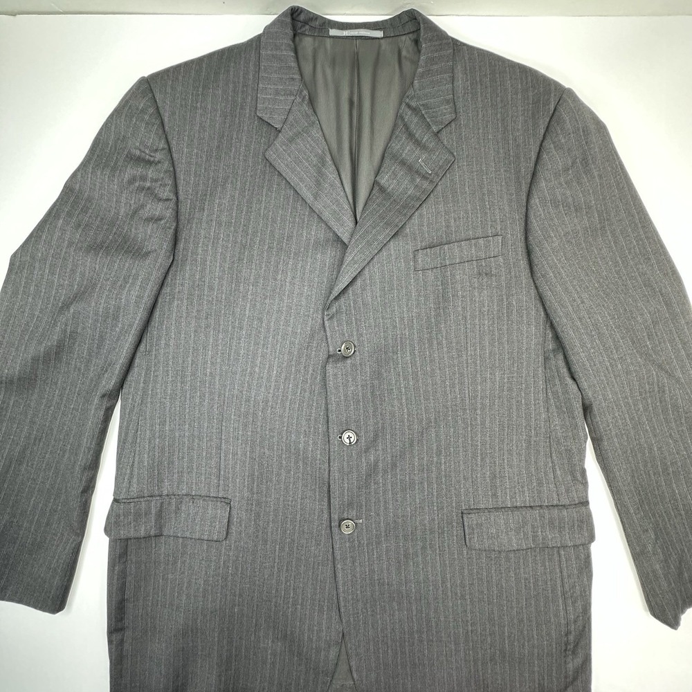 Hickey Freeman Men 48L Blazer Grey Pinstripe 100% Worsted Wool‎ Suit Jacket